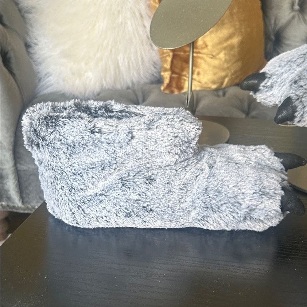 Gray Furry Monster Claw Slippers - Picture 3 of 13